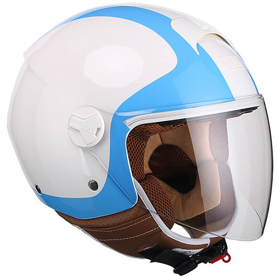 Moto Jet Helmet With Long Visor CGM 107A FLORENCE White Blue