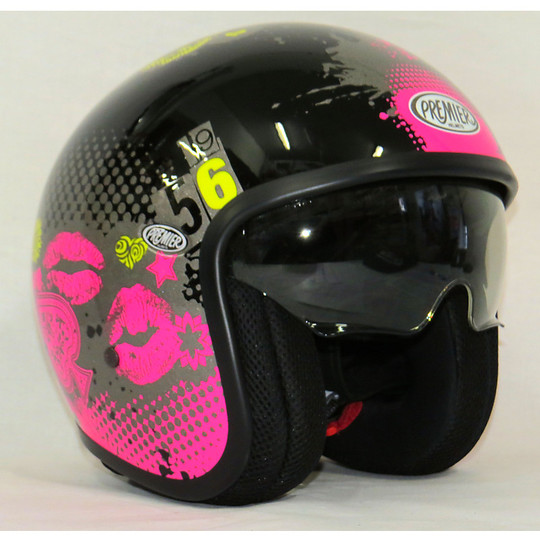 Moto Jet helmet with visor Fiber Premier Vintage Parasol LP9 Black Pink
