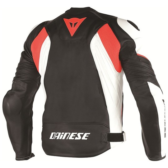 Moto Leather Jacket Dainese Avro D1 White / Black / Red Fluo