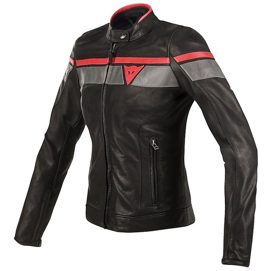 Moto Leather Jacket Dainese Model BlackJack Lady Black Gray Red