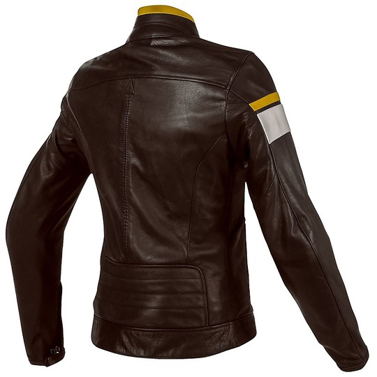 Moto Leather Jacket Dainese Model BlackJack Lady White Brown Gold