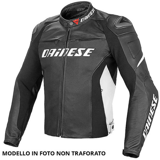 Moto Leather Jacket Dainese RACING LEATHER D1 Perforated Black White