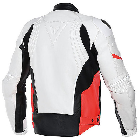 Moto Leather Jacket Dainese RACING LEATHER D1 Perforated White Black Red Fluo