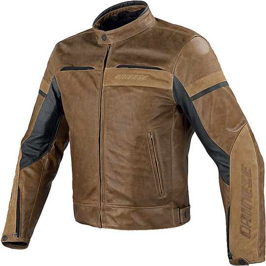 Moto Leather Jacket Dainese Stripes Ages Air Perforated Tobacco