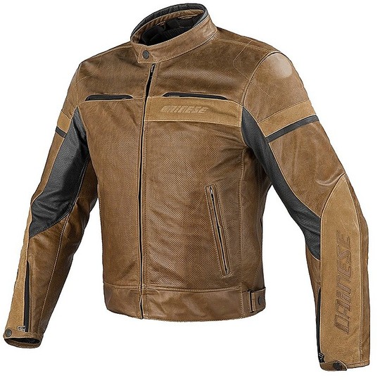 Moto Leather jacket Dainese Stripes Ages C2 Traforato Tobacco