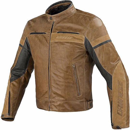 Moto Leather Jacket Dainese Stripes Ages Tobacco