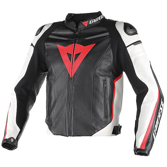 Moto Leather Jacket Dainese SUPER FAST SKIN Perforated Black Red