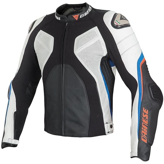 Moto Leather Jacket Dainese Super Rider Black White Blue