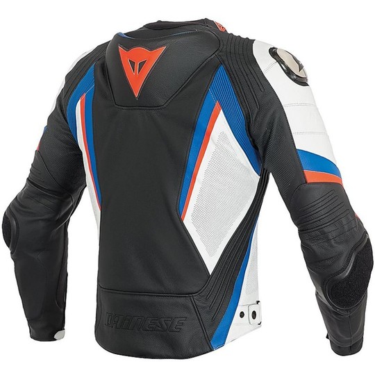 Moto Leather Jacket Dainese Super Rider Black White Blue