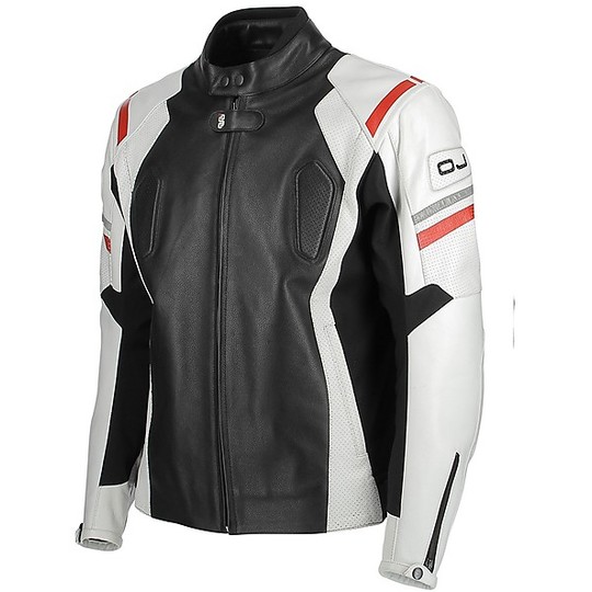 Moto Leather Jacket OJ WILD Black White Red
