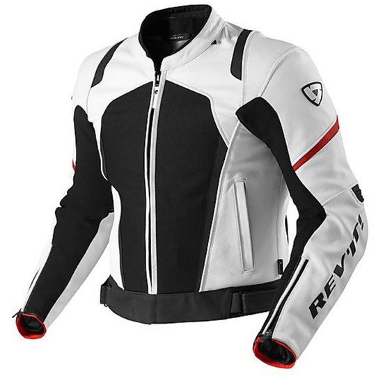 Moto Leather Jacket Rev'it Model Galactic White / Red