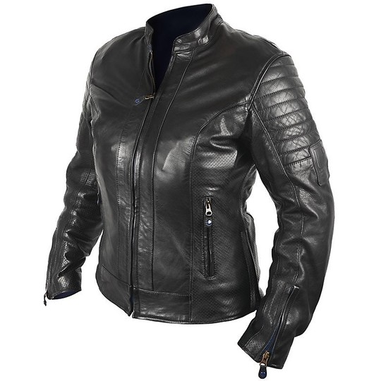 Moto Leather Jacket Woman Overlap Star Lady Black