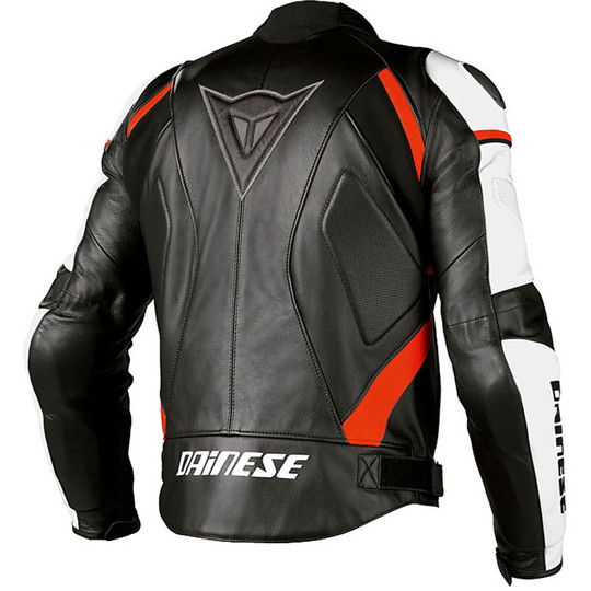 Moto Lederjacke Dainese AVRO C2 LEDER Schwarz Weiß Rot Fluo