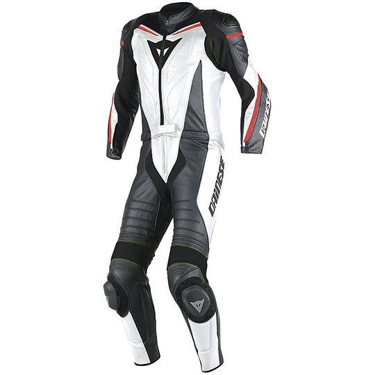 Moto overalls Dainese Leather divisible Laguna Seca D1 White Black Red Fluo