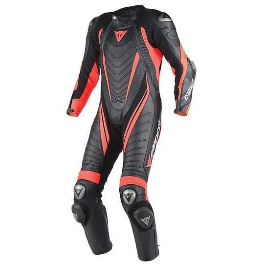 Moto overalls Dainese Leather Full Aero Ages D1 Black Fluo Red