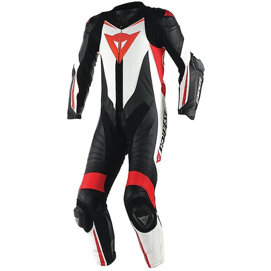 Moto overalls Dainese Leather Professional Laguna Seca D1 White Black Red Fluo