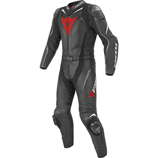 Moto Overalls Divisible Dainese Leder Laguna Seca Evo Schwarz Grau Weiß