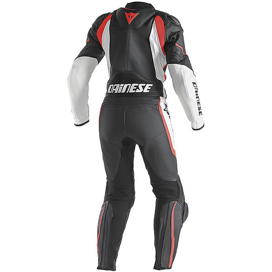 Moto overalls Woman Dainese Leather Divisible Avro D1 White Black Red Fluo