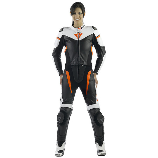 Moto overalls Woman Divisible Dainese Avro Leather Black White Red