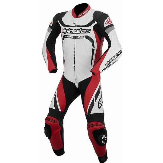 Moto Professionelle Alpinestars Overalls MOTEGI LEDERKOMBI Weiß Schwarz Rot