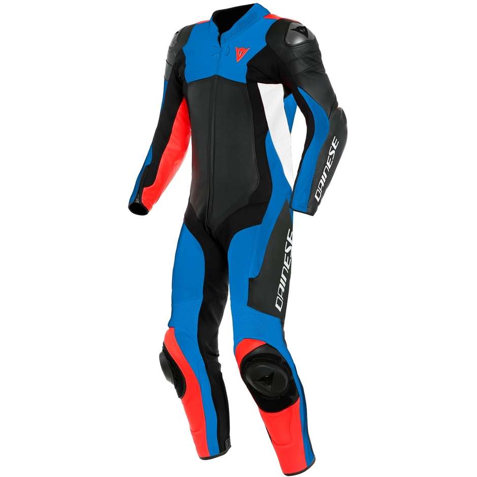 Moto Racing Anzug aus Dainese ASSEN 2 1-teiliges perforiertes schwarz-blau-rotes Leder