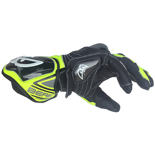 Moto Racing Gloves In Berik Leather 2.0 185301 Black Yellow Fluo White