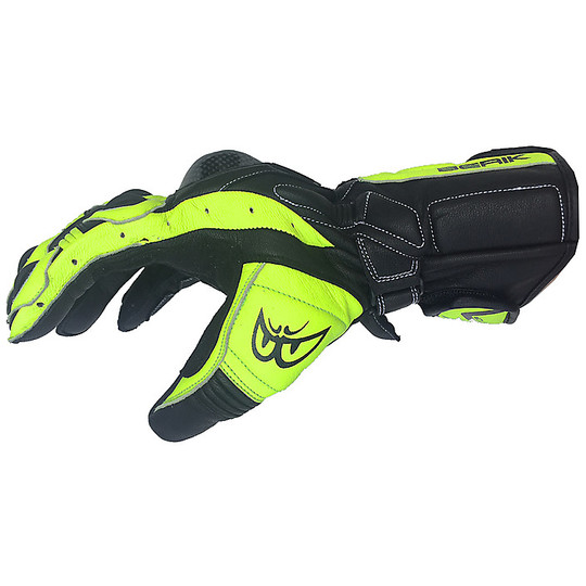 Moto Racing Gloves In Berik Leather 2.0 185301 Black Yellow Fluo White