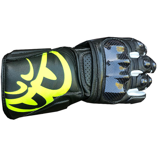 Moto Racing Handschuhe In Berik Leather 2.0 185346 Race schwarz Fluo Yellow