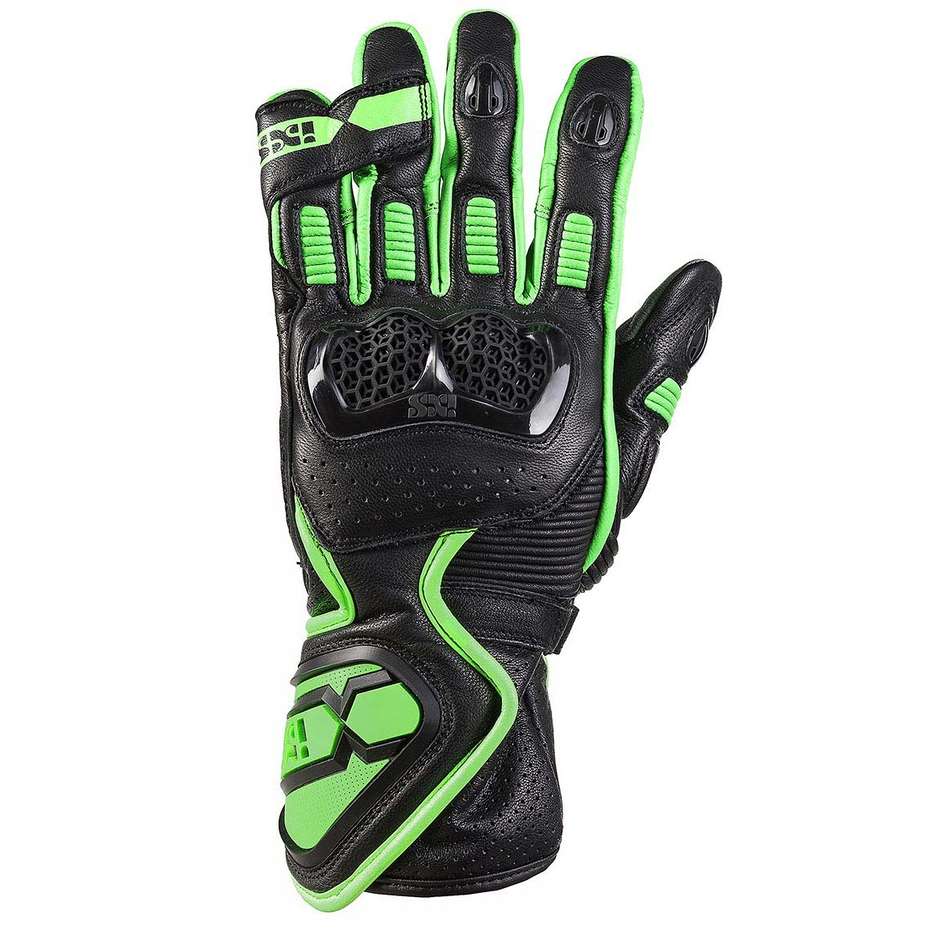 Moto Racing Leather Gloves Ixs SPORT LD RS-200 2.0 Black Green