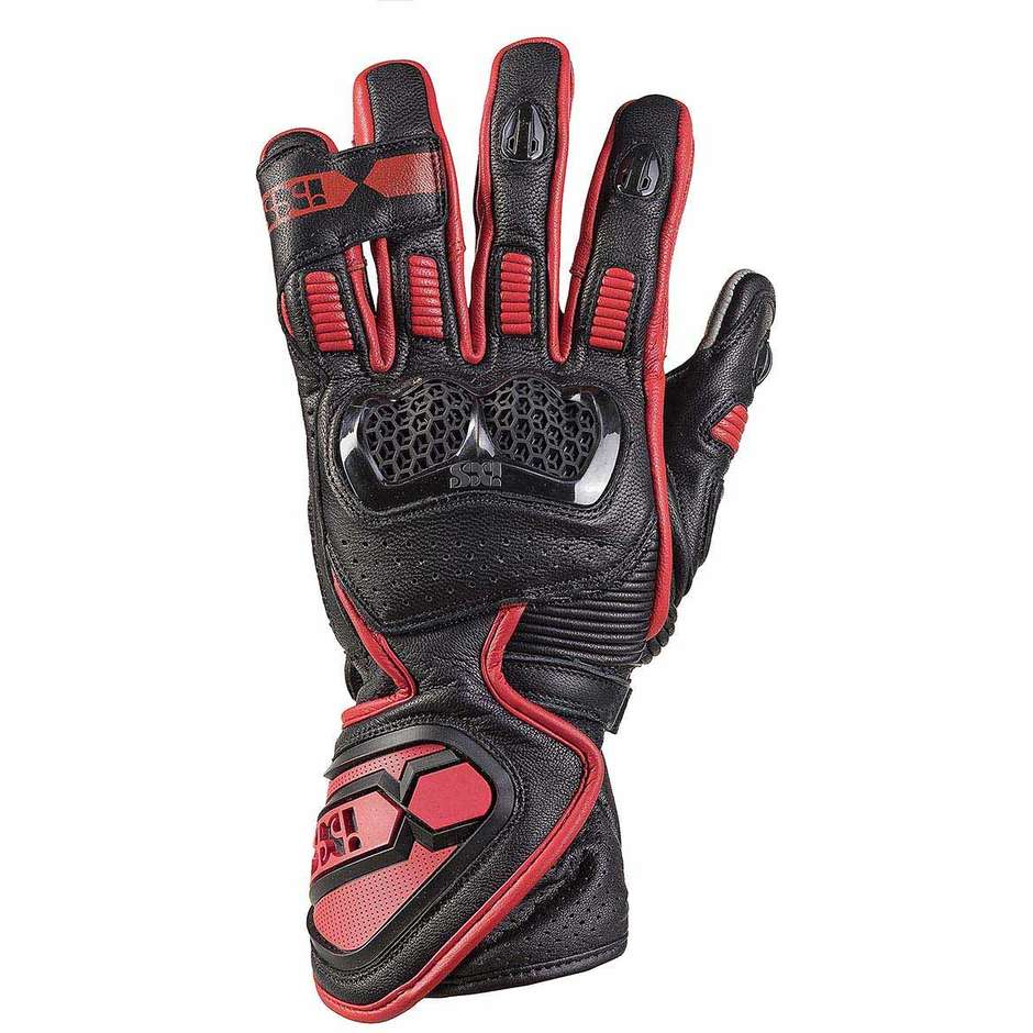 Moto Racing Leather Gloves Ixs SPORT LD RS-200 2.0 Black Red
