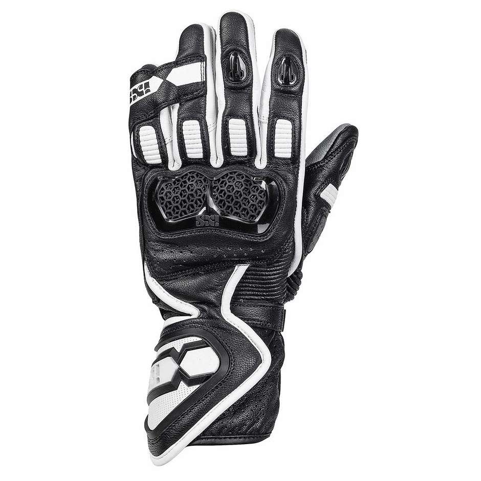 Moto Racing Leather Gloves Ixs SPORT LD RS-200 2.0 Black White