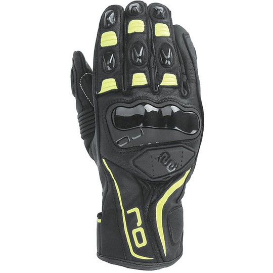 Moto Racing Leather Gloves OJ SPIN Black Yellow Fluo