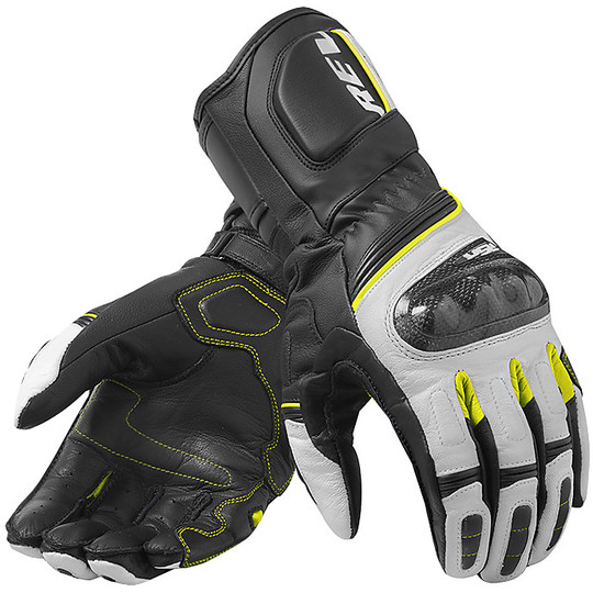 Moto Racing Leather Gloves rev'it RSR 3 Black Yellow Fluo