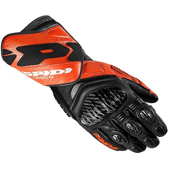 Moto Racing Leather Gloves Spidi CARBO 4 Black Orange