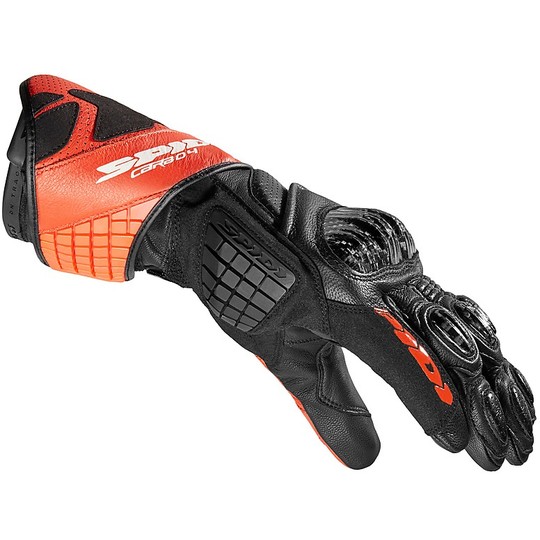 Moto Racing Leather Gloves Spidi CARBO 4 Black Orange