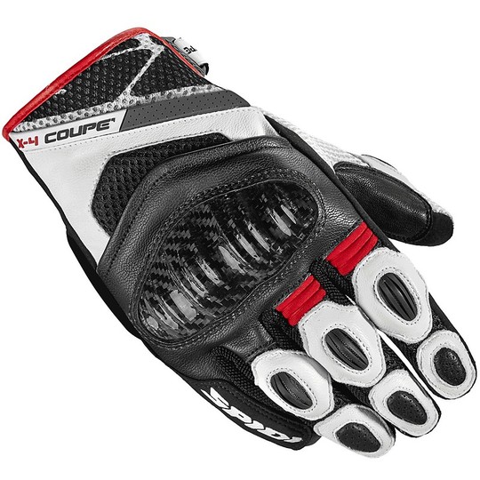 Moto Racing Leather Gloves Spidi X-4 COUPE 'Black White Red