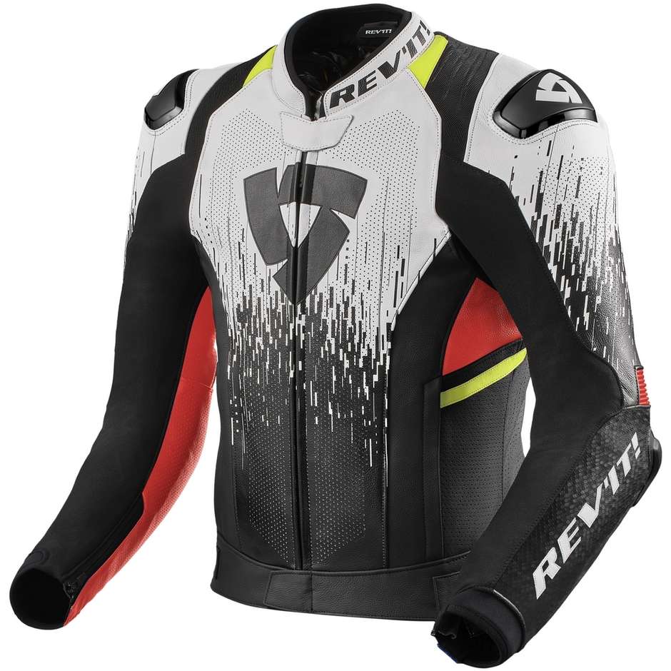 Moto Racing Leather Jacket Perforated Rev'it QUANTUM 2 PRO Air White Neon Red