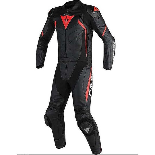 Moto suit Divisible Dainese Leather Avro D2 Black / Red Fluo