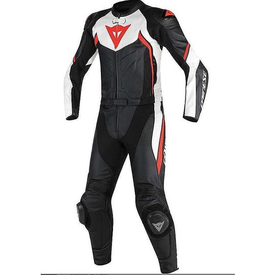 Moto suit Divisible Dainese Leather Avro D2 Black / White / Red Fluo