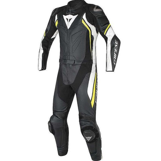 Moto suit Divisible Dainese Leather Avro D2 Black / White / Yellow Fluo