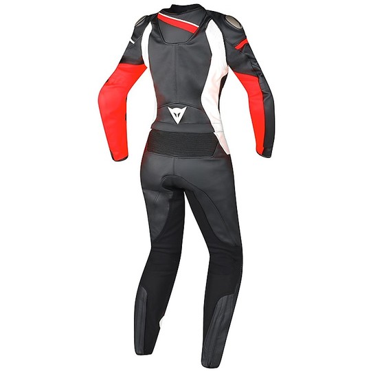 Moto suit Divisible Dainese Leather Veloster Lady Black / White / Red Fluo