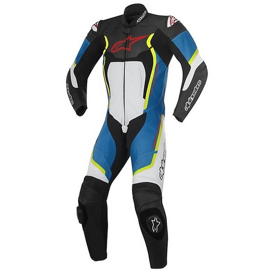 Moto suit Full Leather Professional Alpinestars 2017 MONTEGI V2 Black White Blue Yellow