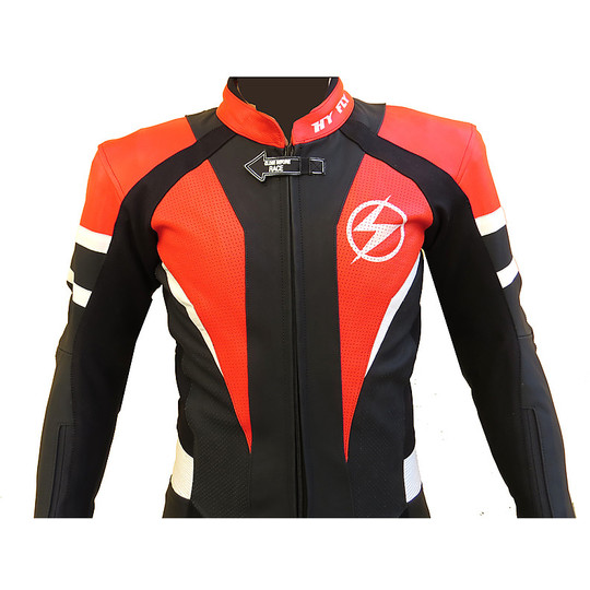 Moto suit Professional Leather Perforated Hy-X8 Black Fly With Red Crescent