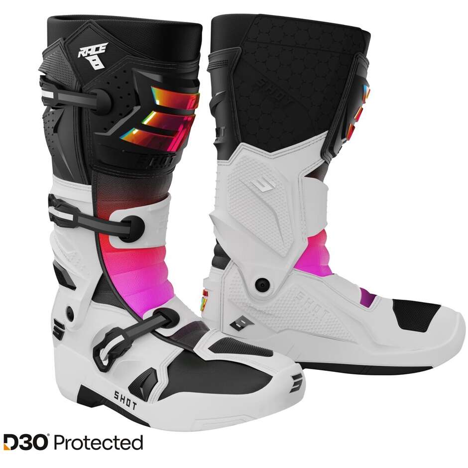 Motocross Enduro Boots Shot RACE 8 White Holographic