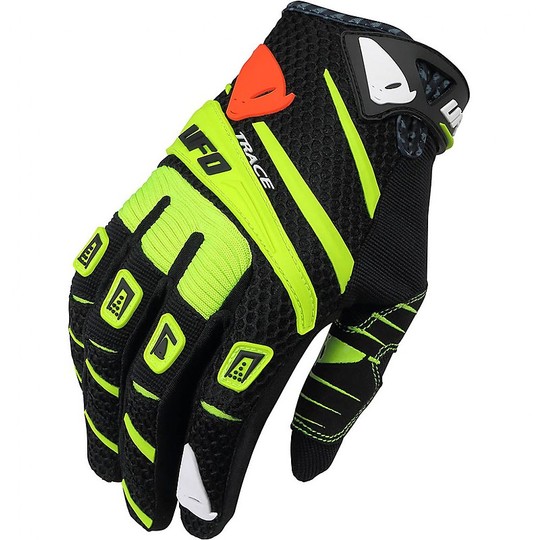 Motocross Gloves Cross Enduro Ufo TRACE Black Yellow Fluo
