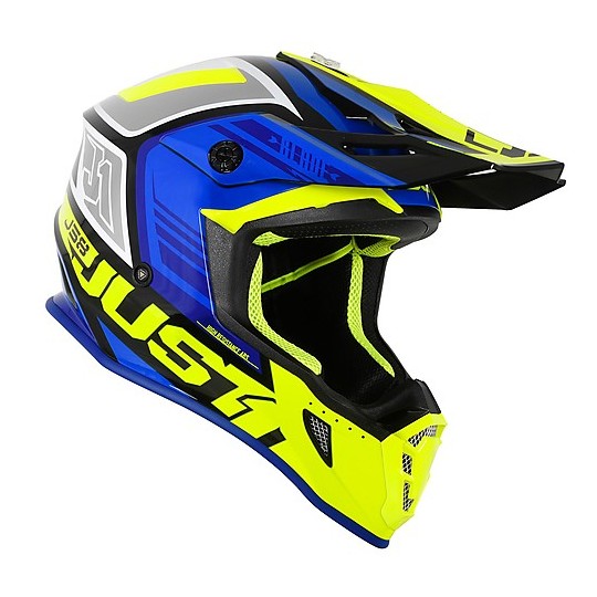 Motocross Helm Cross Enduro Just1 J38 BLADE Blau Fluo Gelb Glossy Black