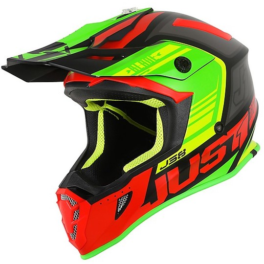 Motocross Helm Cross Enduro Just1 J38 BLATT Red Lime Schwarz