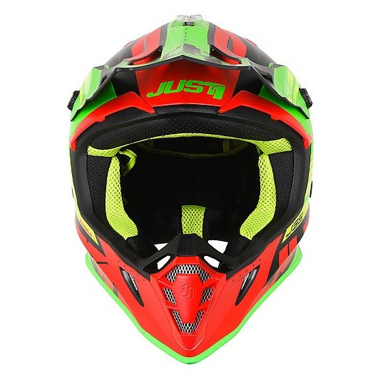Motocross Helm Cross Enduro Just1 J38 BLATT Red Lime Schwarz