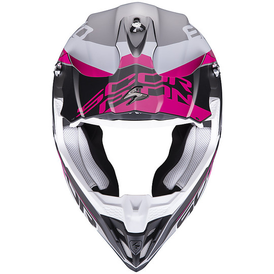 Motocross Helm Cross Enduro Scorpion VX-16 ARHUS Weiß Matt Pink