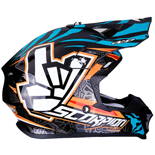 Motocross Helm Cross Enduro Scorpion VX-16 REPLICA ROK Bagoros Orange Blau